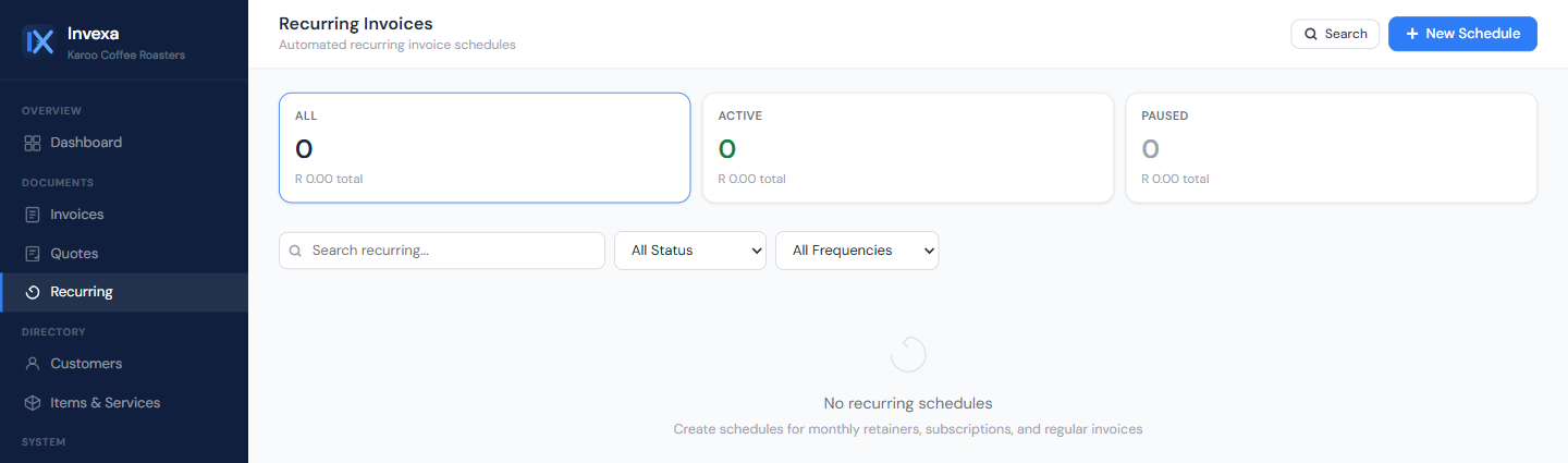 Recurring invoice schedules